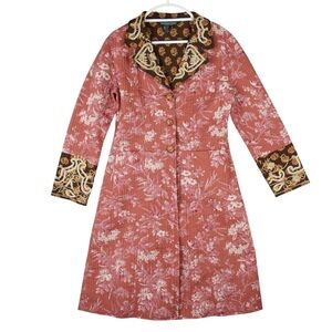 The J. Peterman Company Quilted Coat Jacket Womens Small Floral Embroidered EUC